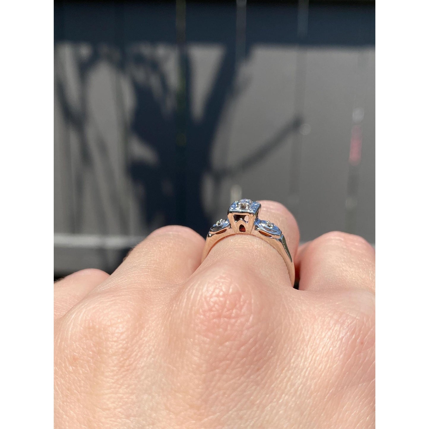 Vintage Solid 14k White Gold Diamond Art Deco Ring - Size 6.75