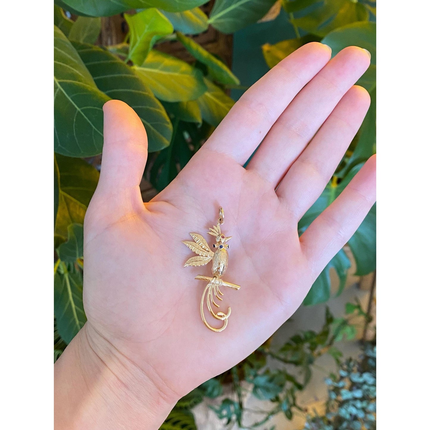 Vintage Solid 14k Yellow Gold Ruby Sapphire Bird Charm