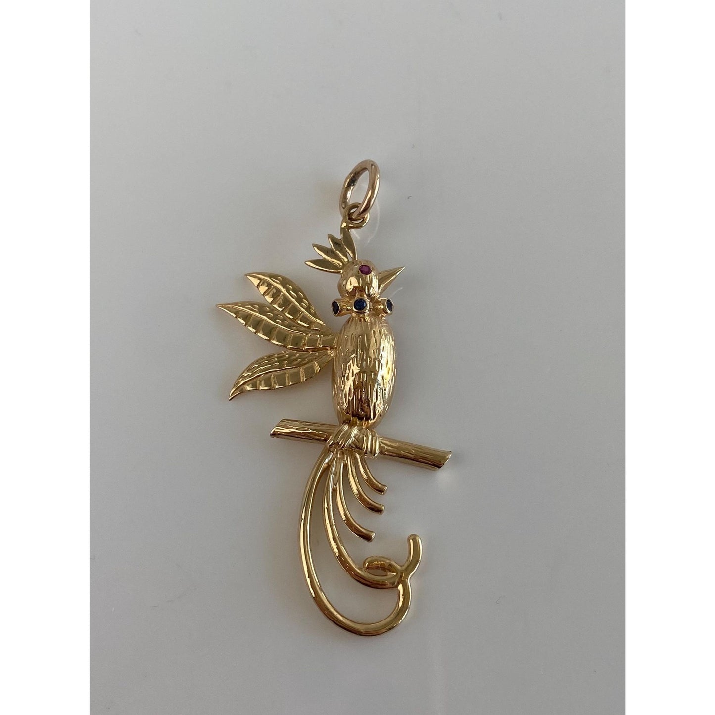 Vintage Solid 14k Yellow Gold Ruby Sapphire Bird Charm
