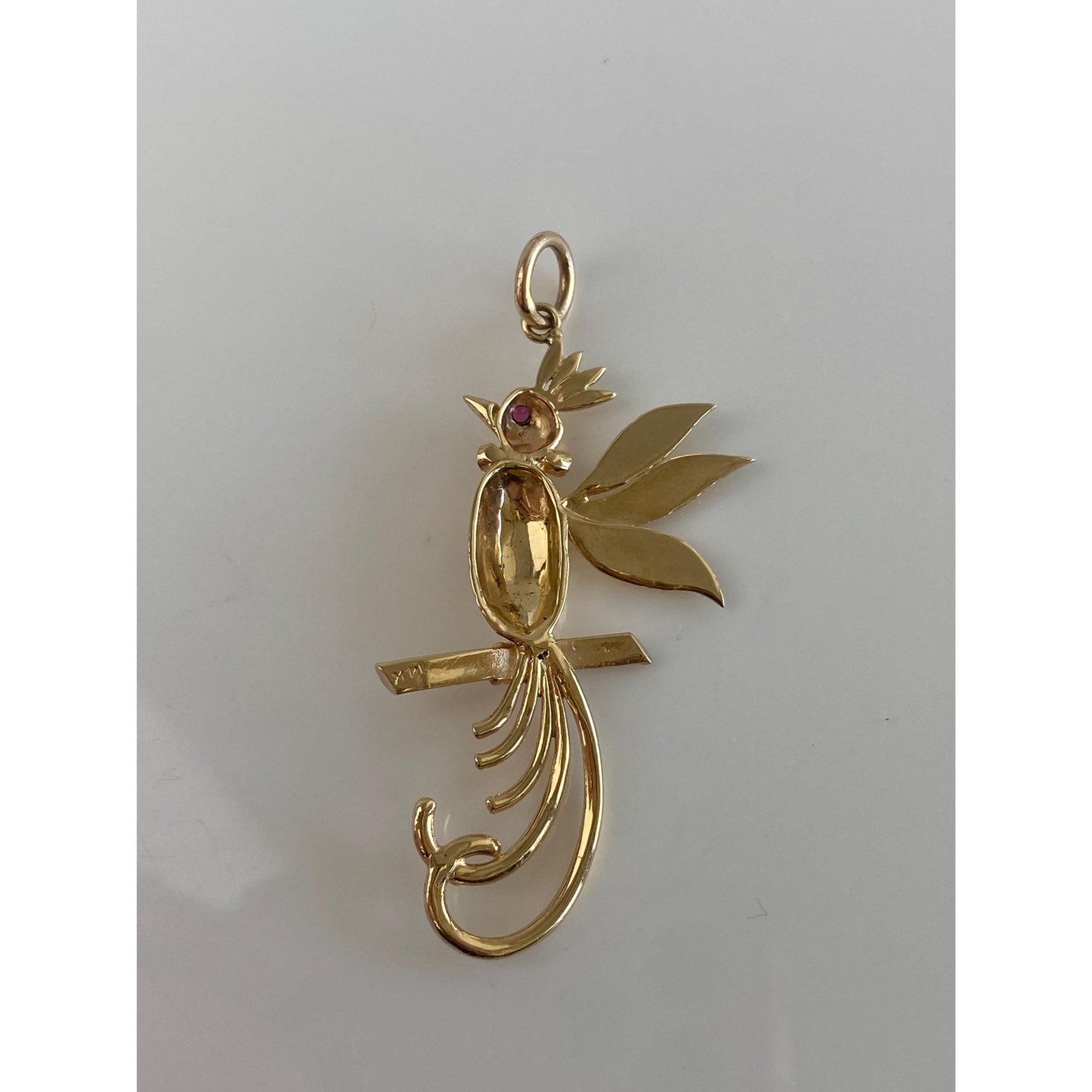 Vintage Solid 14k Yellow Gold Ruby Sapphire Bird Charm