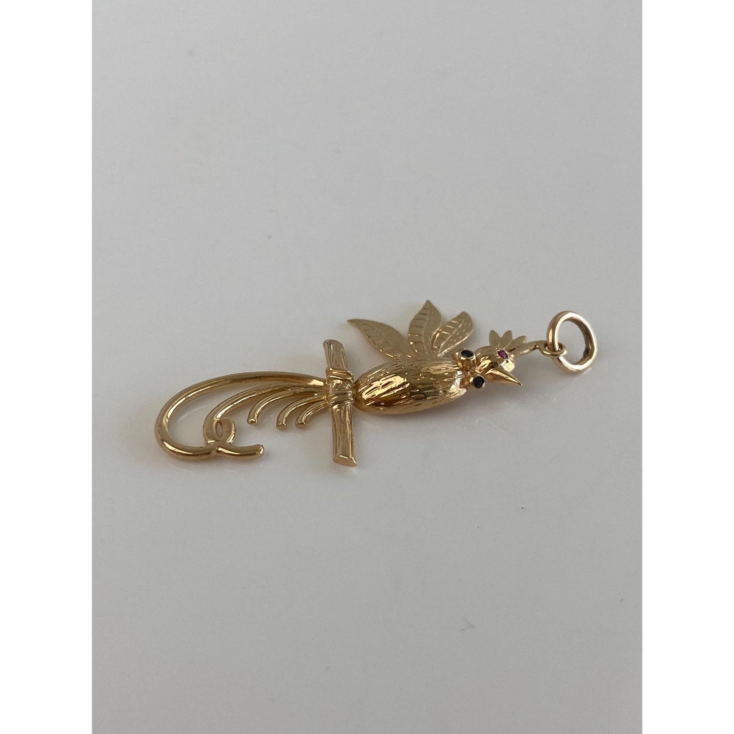 Vintage Solid 14k Yellow Gold Ruby Sapphire Bird Charm