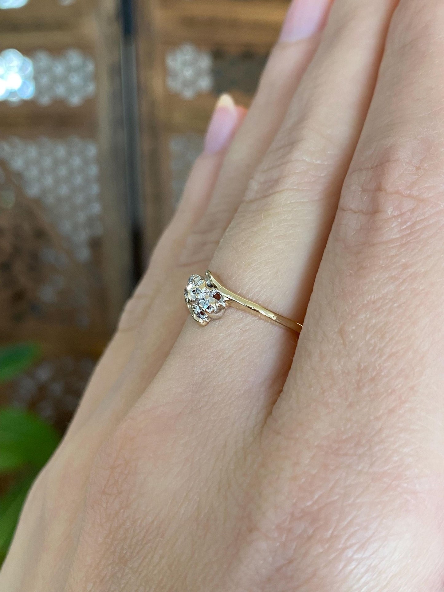 Vintage Solid 10k White & Yellow Gold Diamond Twist Ring - Size 6.25