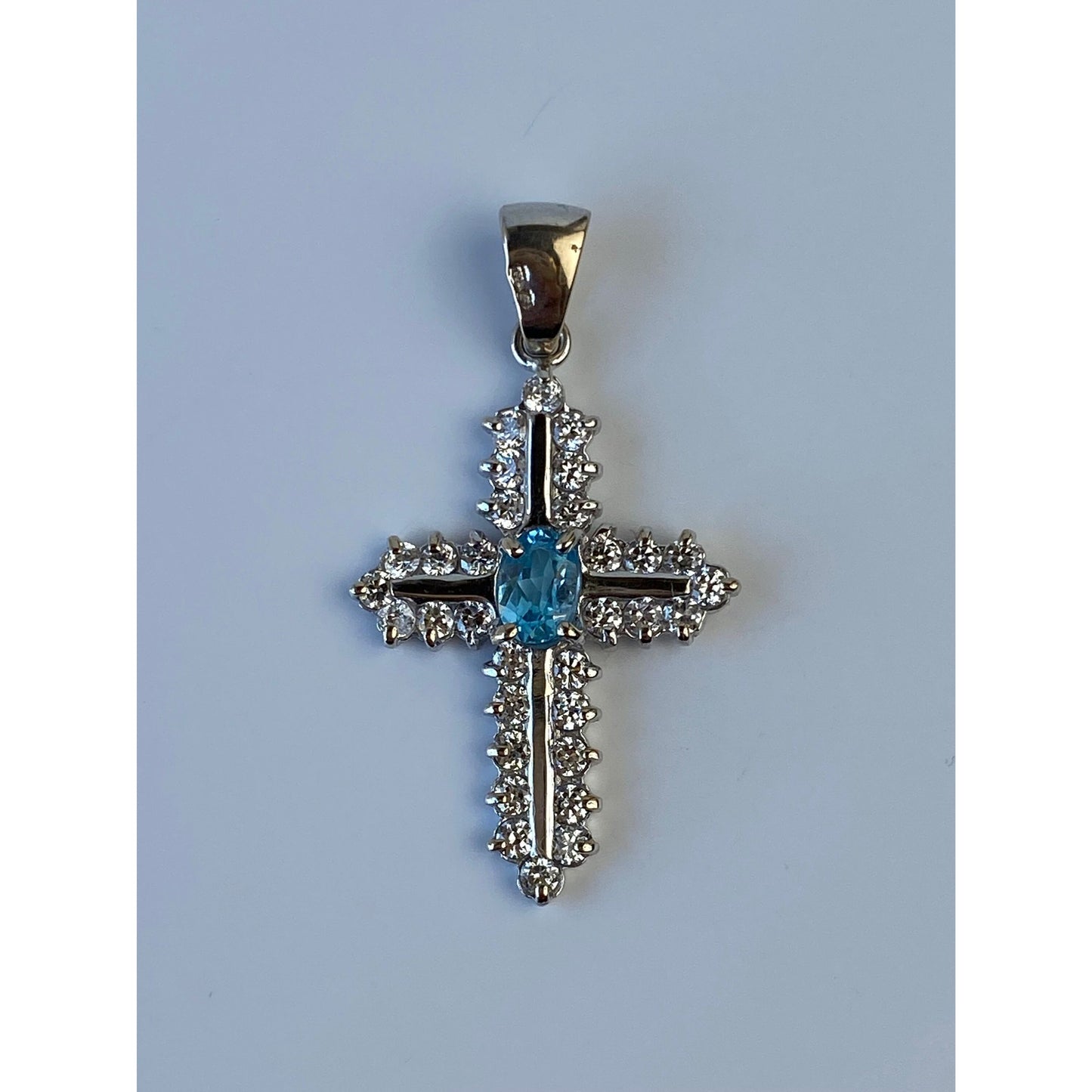 Solid 14k White Gold Topaz Cubic Zirconia Cross Charm