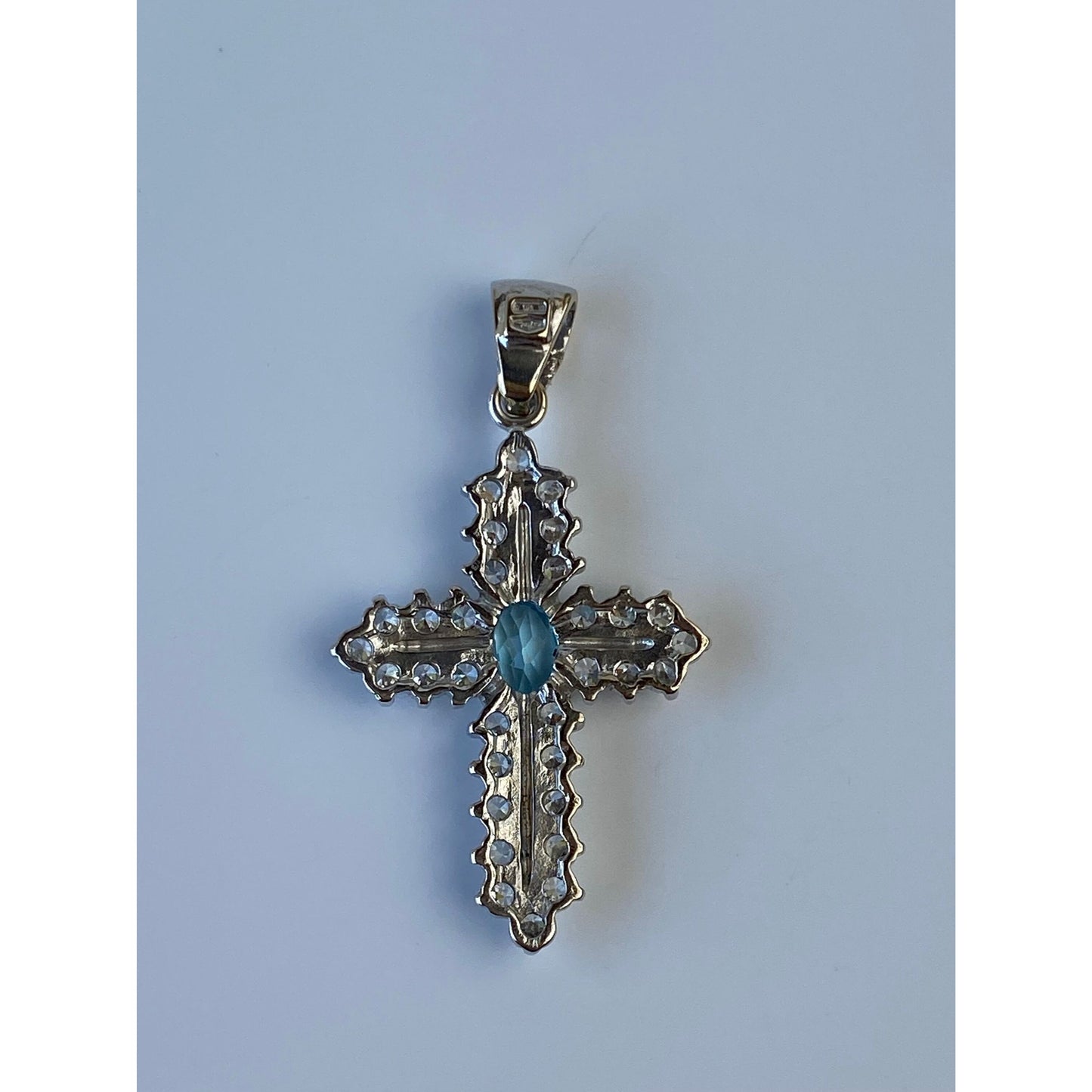 Solid 14k White Gold Topaz Cubic Zirconia Cross Charm