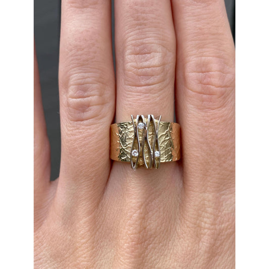 Vintage Solid 14k White & Yellow Gold Cubic Zirconia Ring - Size 7.25