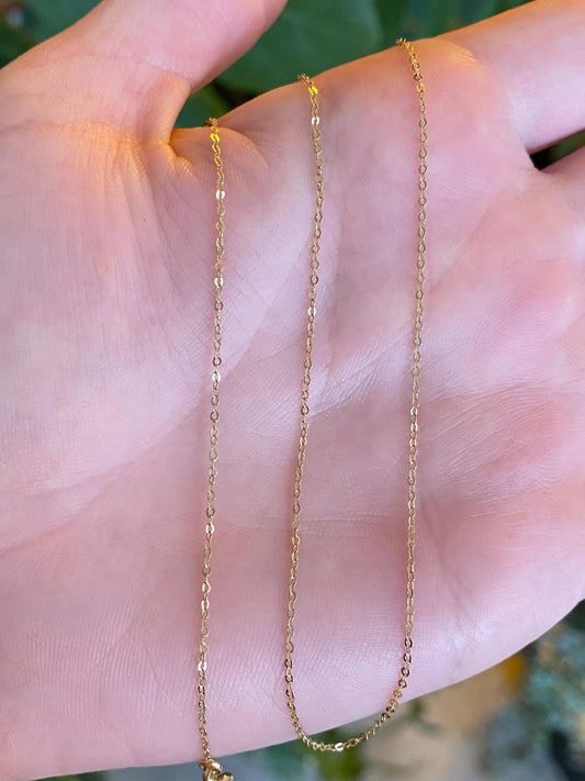 Vintage Solid 14k Yellow Gold Dainty Cable Chain Necklace - 18 inches