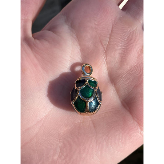 Vintage 18k Yellow Gold Green Enamel Egg Charm