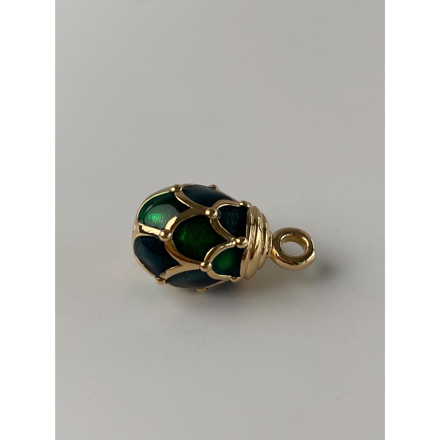 Vintage 18k Yellow Gold Green Enamel Egg Charm