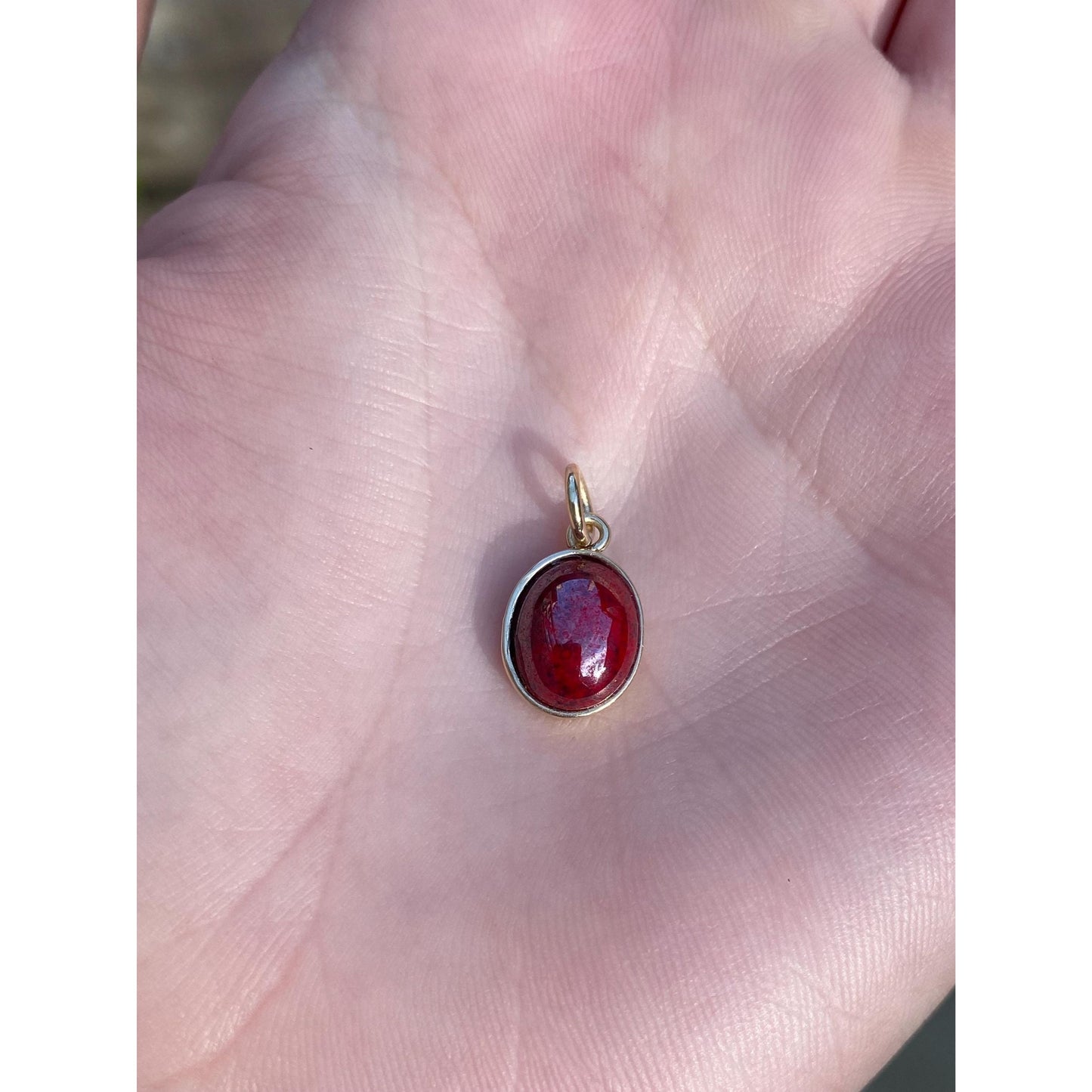 Vintage Solid 14k Yellow Gold Red Stone Charm