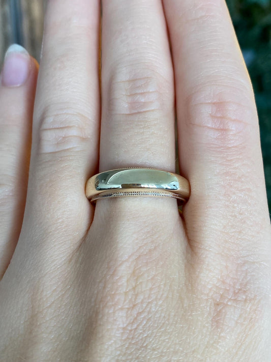 Vintage Solid 14k Yellow Gold Domed Milgrain Ring Band - Size 9.75