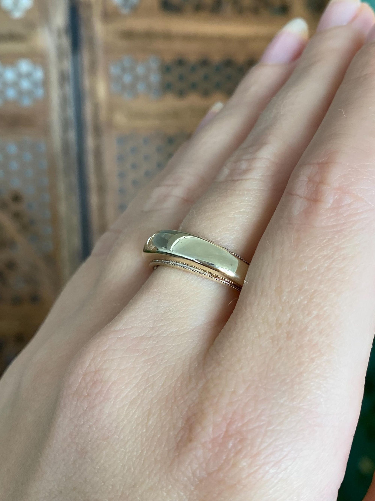 Vintage Solid 14k Yellow Gold Domed Milgrain Ring Band - Size 9.75