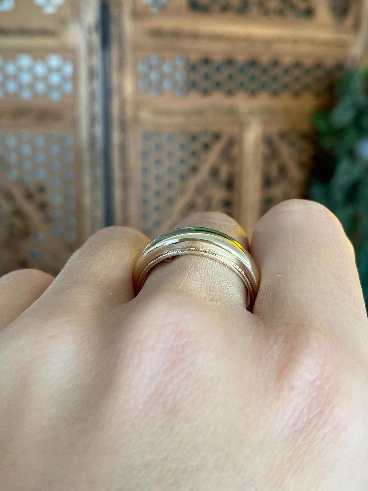 Vintage Solid 14k Yellow Gold Domed Milgrain Ring Band - Size 9.75