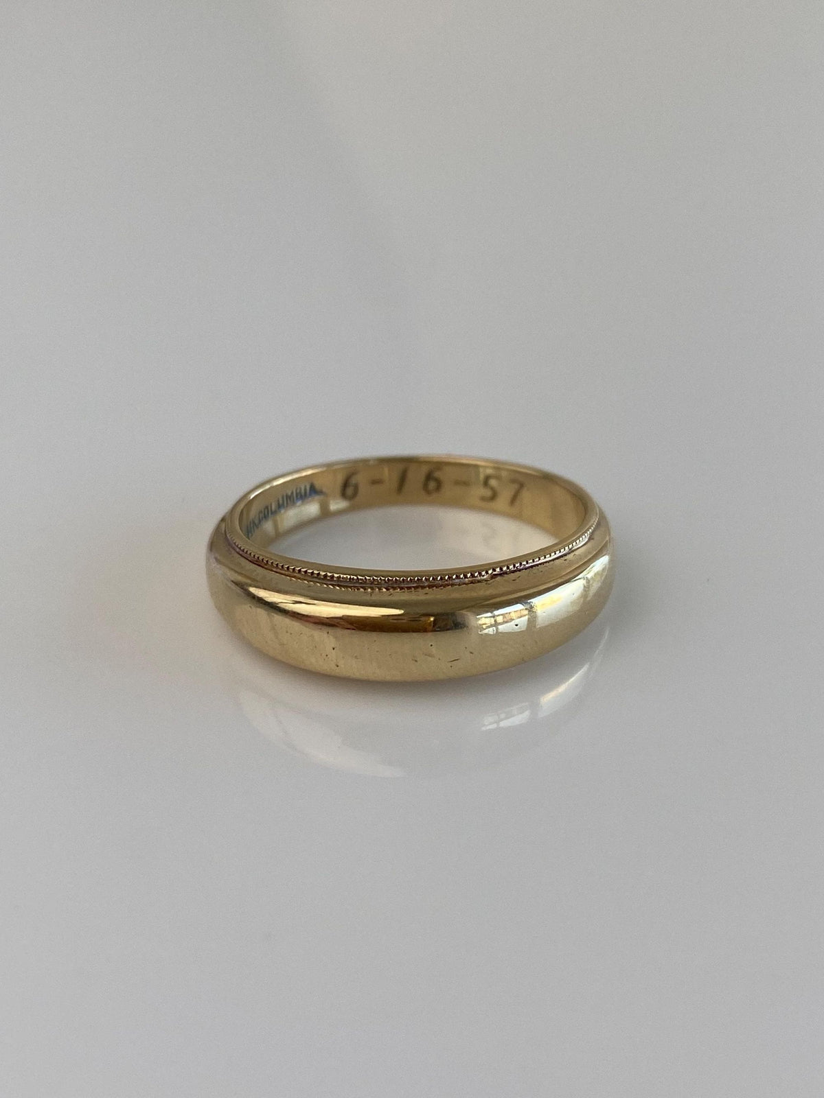 Vintage Solid 14k Yellow Gold Domed Milgrain Ring Band - Size 9.75