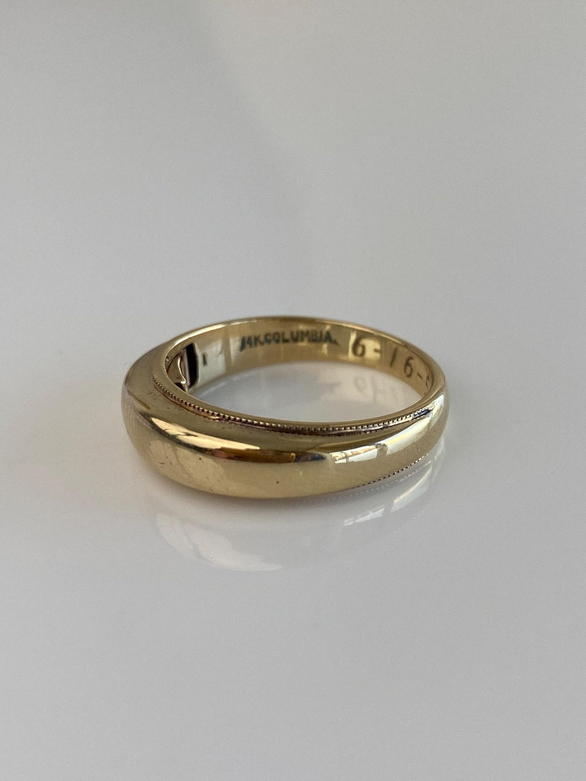 Vintage Solid 14k Yellow Gold Domed Milgrain Ring Band - Size 9.75