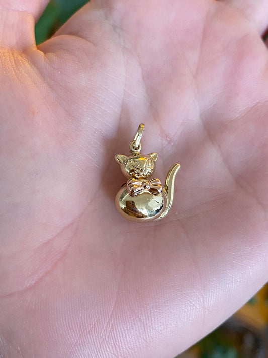 Vintage 18k Rose & Yellow Gold Cat Charm