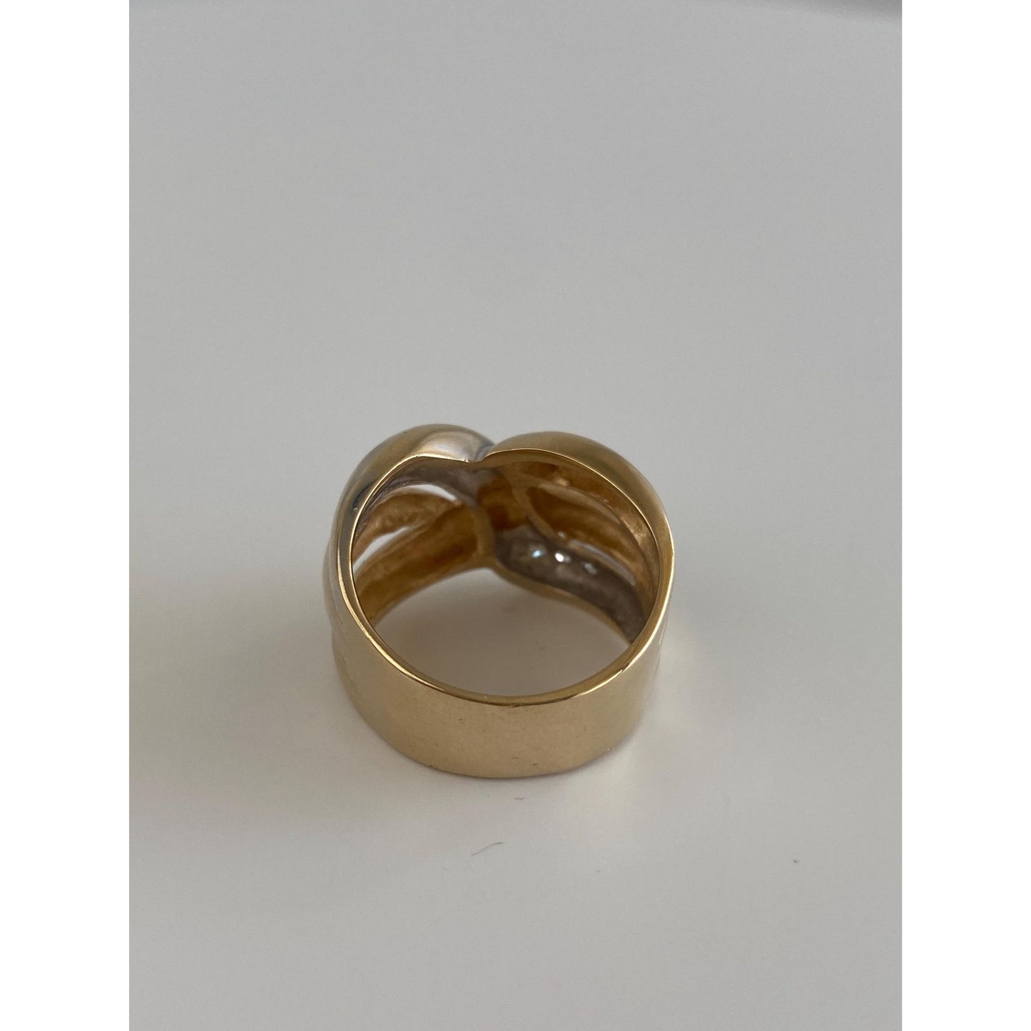 Vintage Solid 14k White & Yellow Gold Diamond Twist Ring Band - Size 7.25