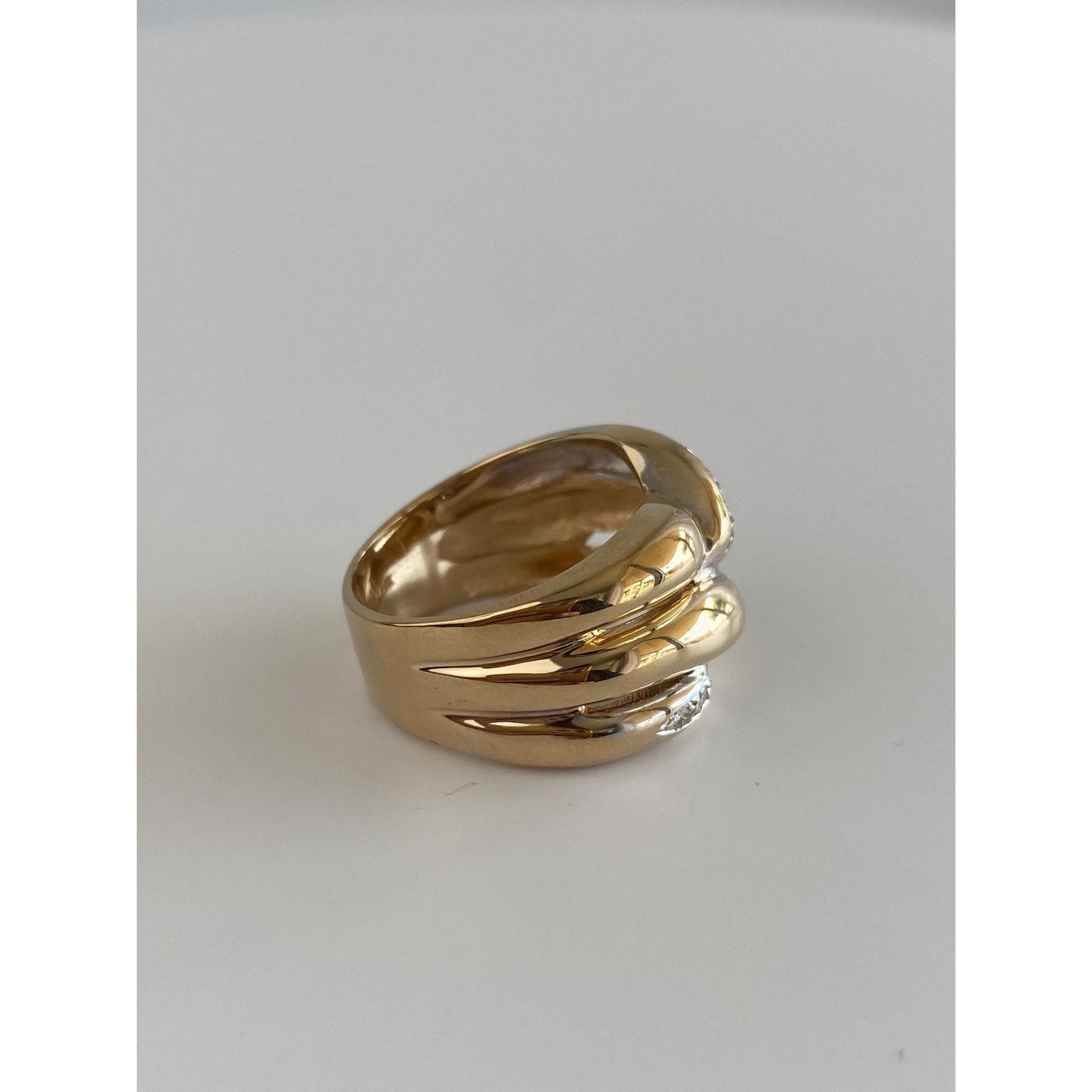 Vintage Solid 14k White & Yellow Gold Diamond Twist Ring Band - Size 7.25