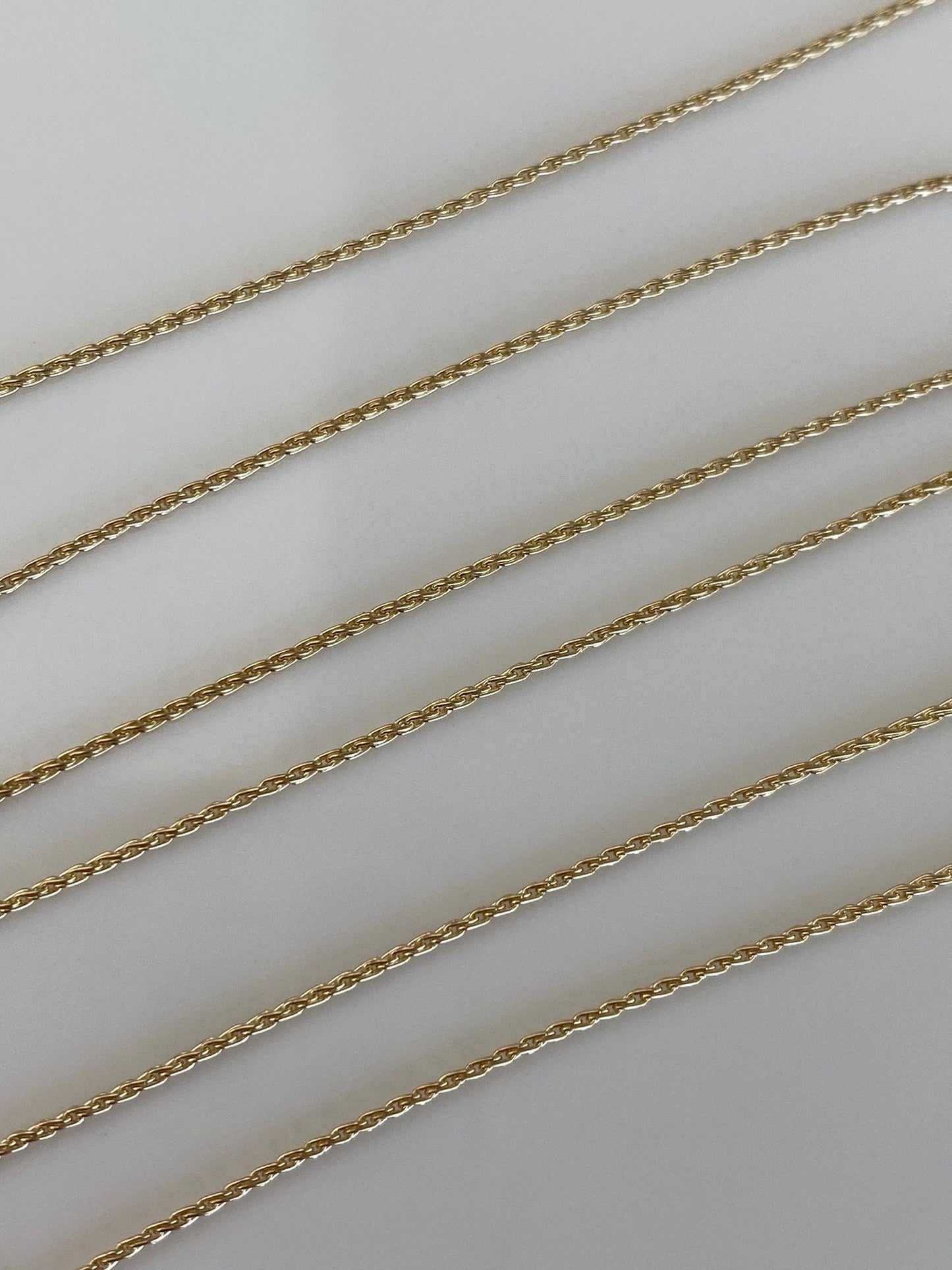 Solid 14k Yellow Gold Slim Dainty Spiga Chain Necklace - 18 inches