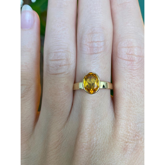 Vintage Solid 14k Yellow Gold Citrine Ring - Size 7.25
