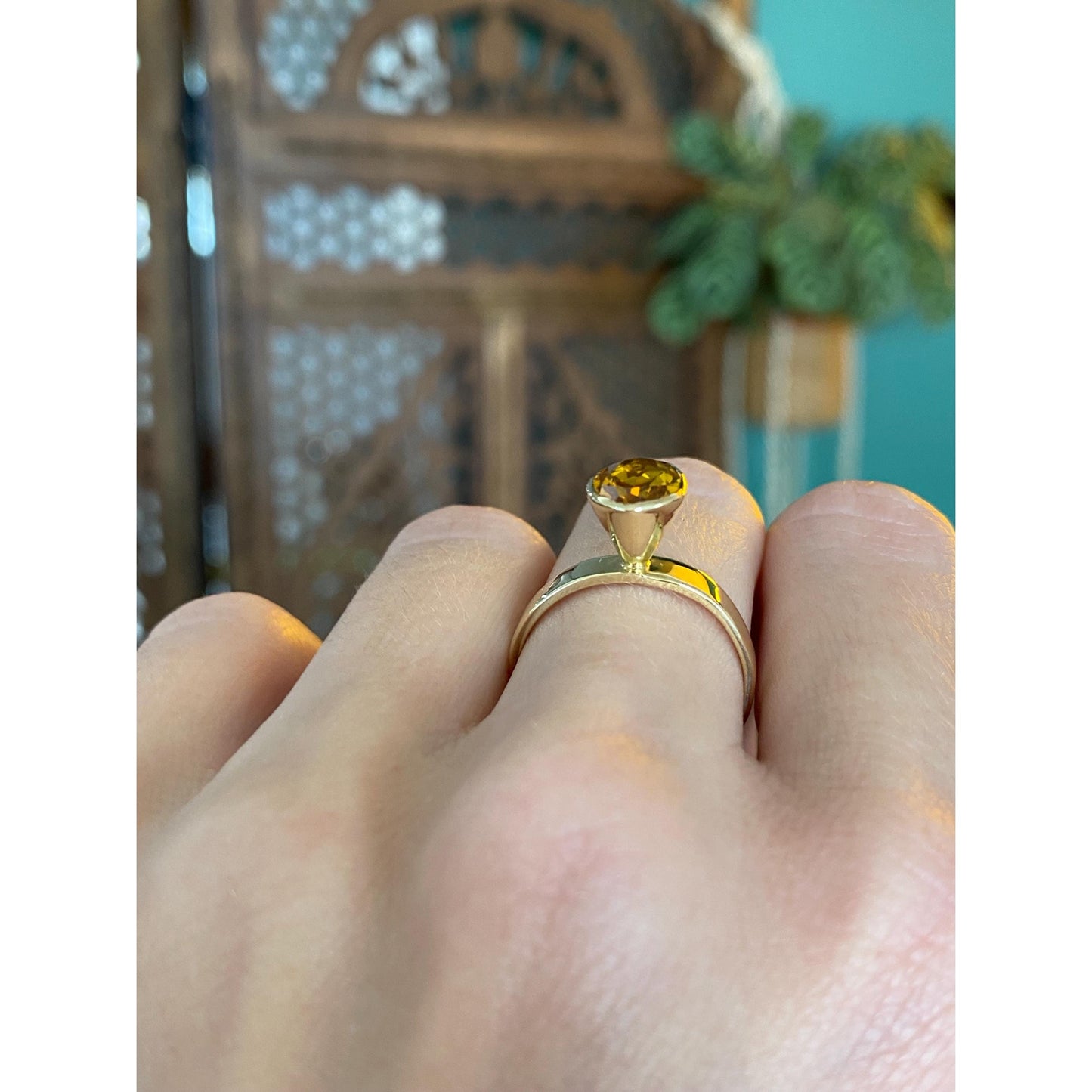 Vintage Solid 14k Yellow Gold Citrine Ring - Size 7.25
