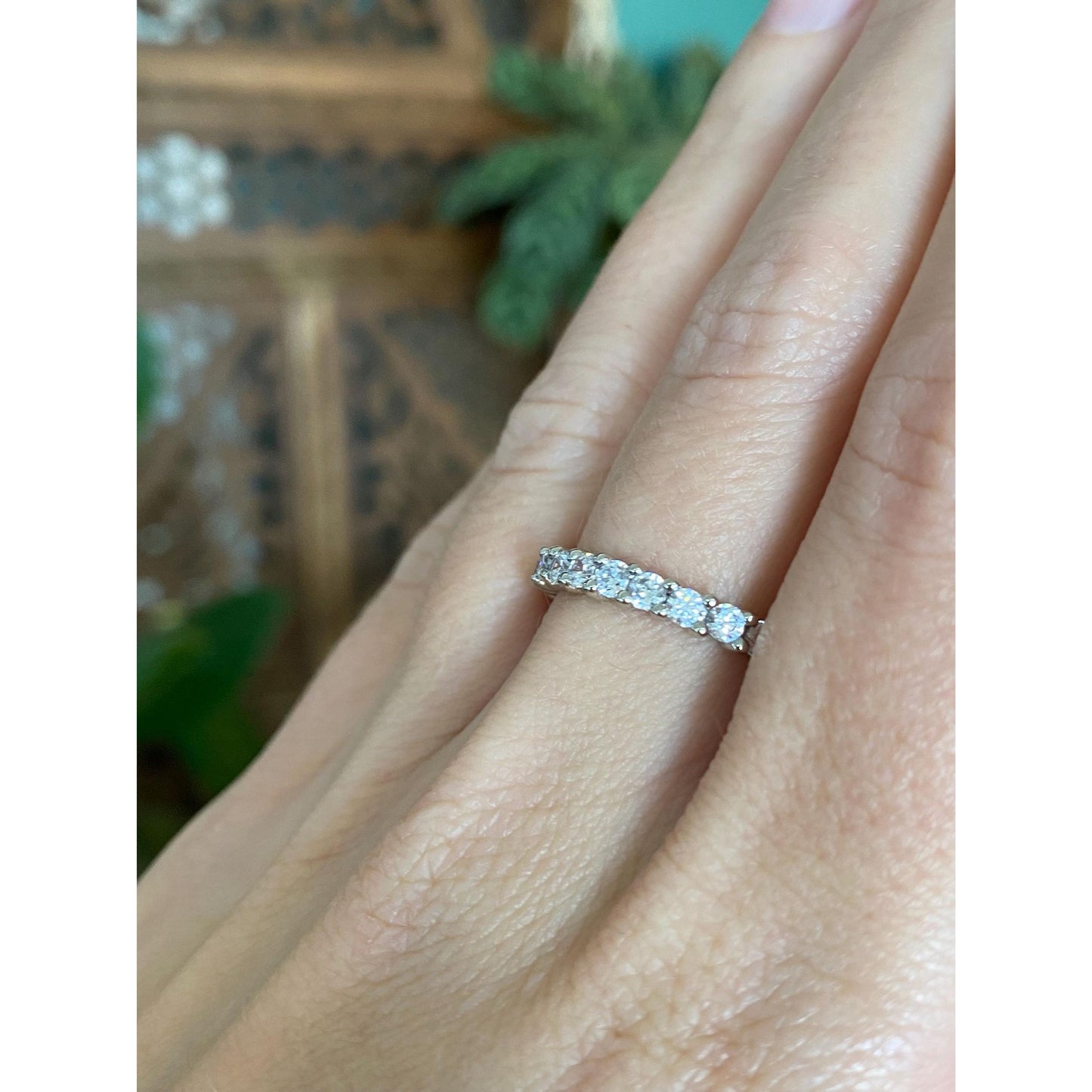 Vintage Solid 14k White Gold Cubic Zirconia Eternity Ring Band - Size 6.75