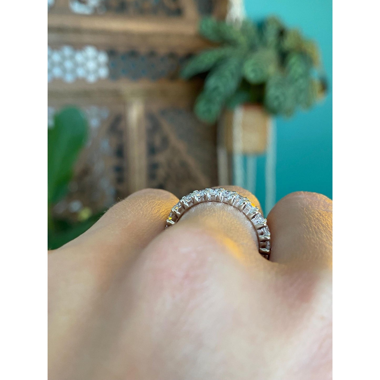 Vintage Solid 14k White Gold Cubic Zirconia Eternity Ring Band - Size 6.75