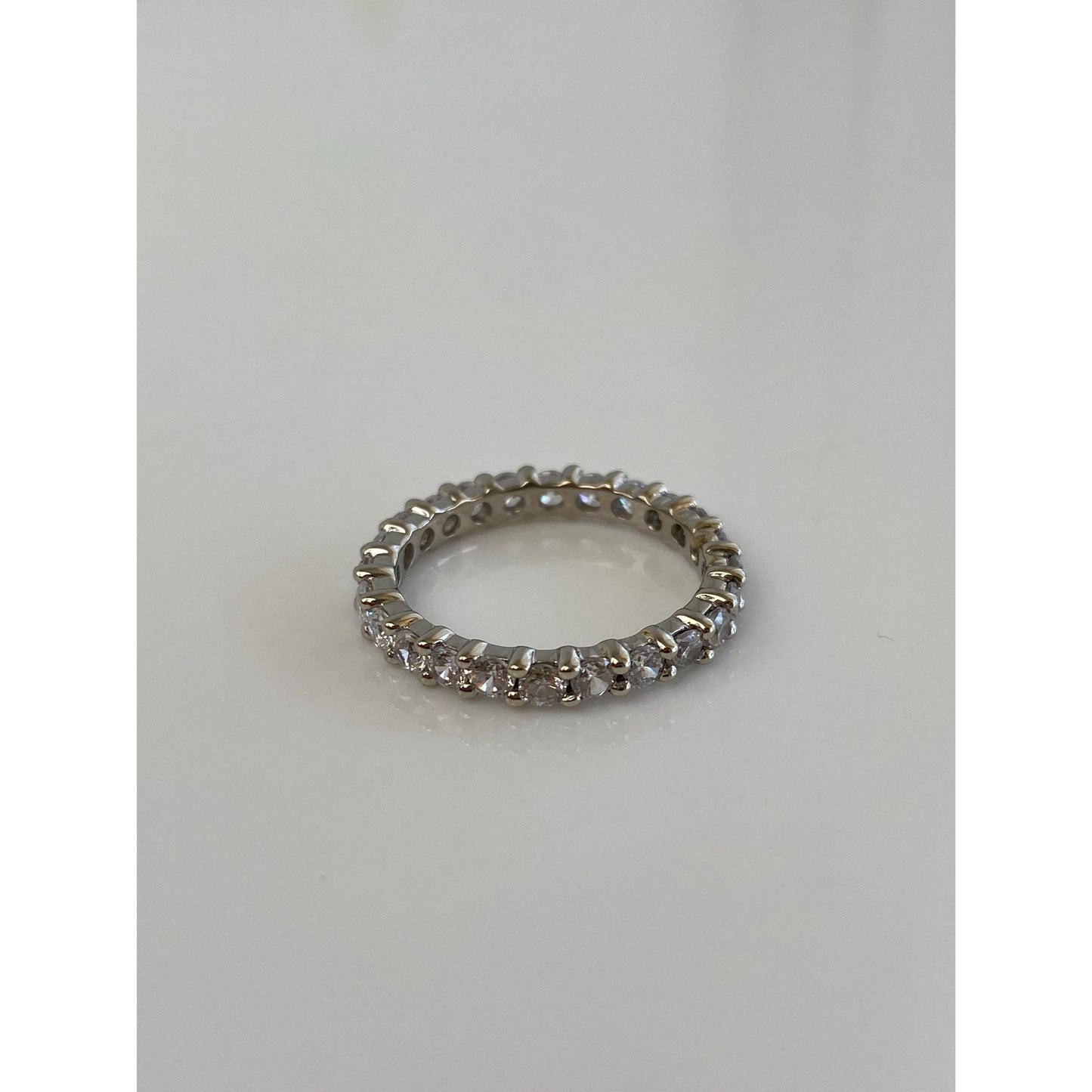 Vintage Solid 14k White Gold Cubic Zirconia Eternity Ring Band - Size 6.75