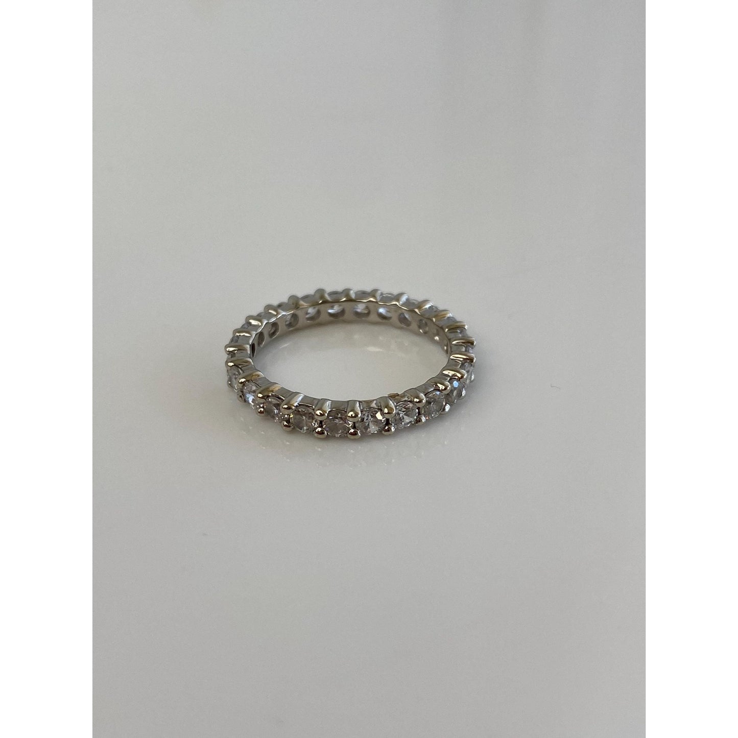 Vintage Solid 14k White Gold Cubic Zirconia Eternity Ring Band - Size 6.75