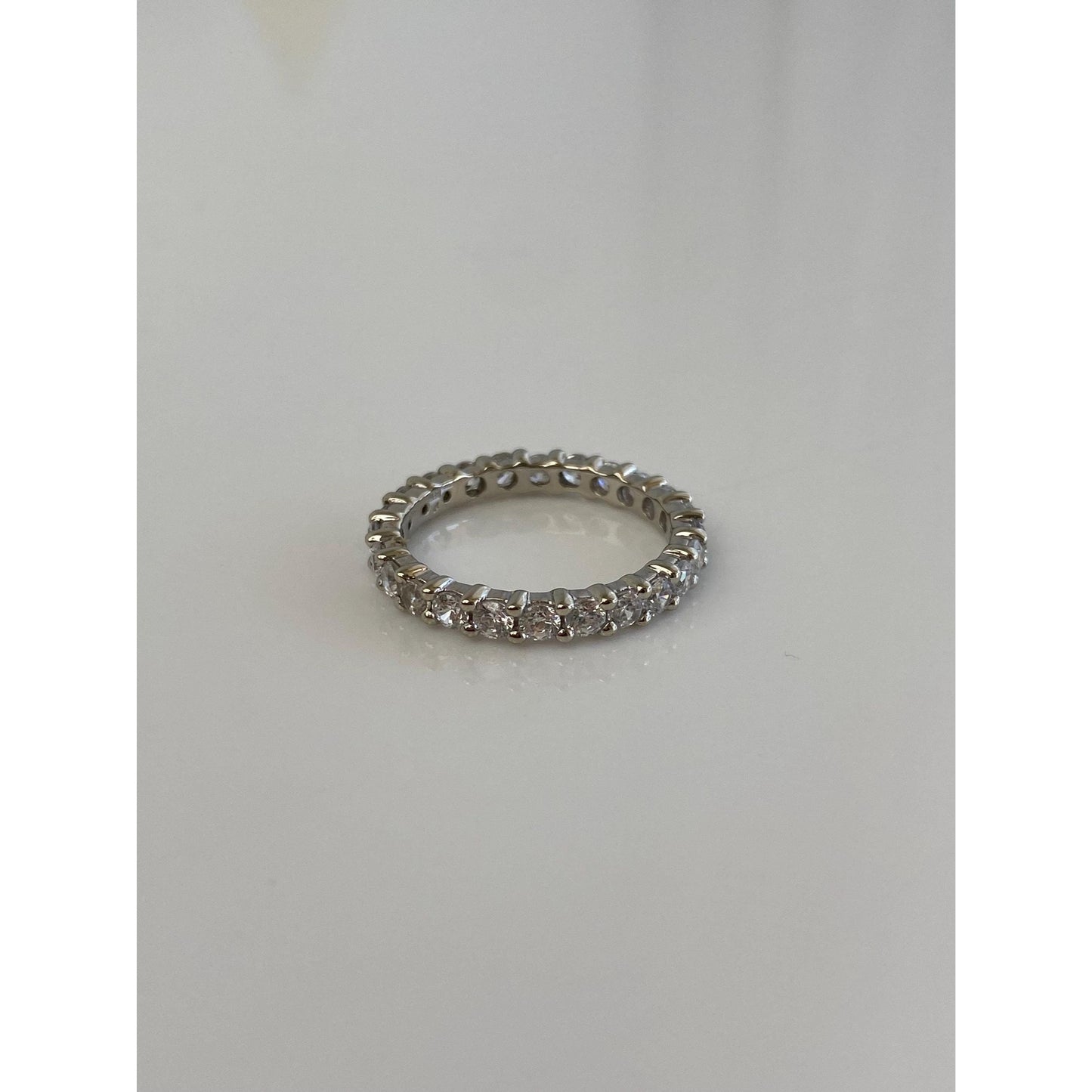 Vintage Solid 14k White Gold Cubic Zirconia Eternity Ring Band - Size 6.75
