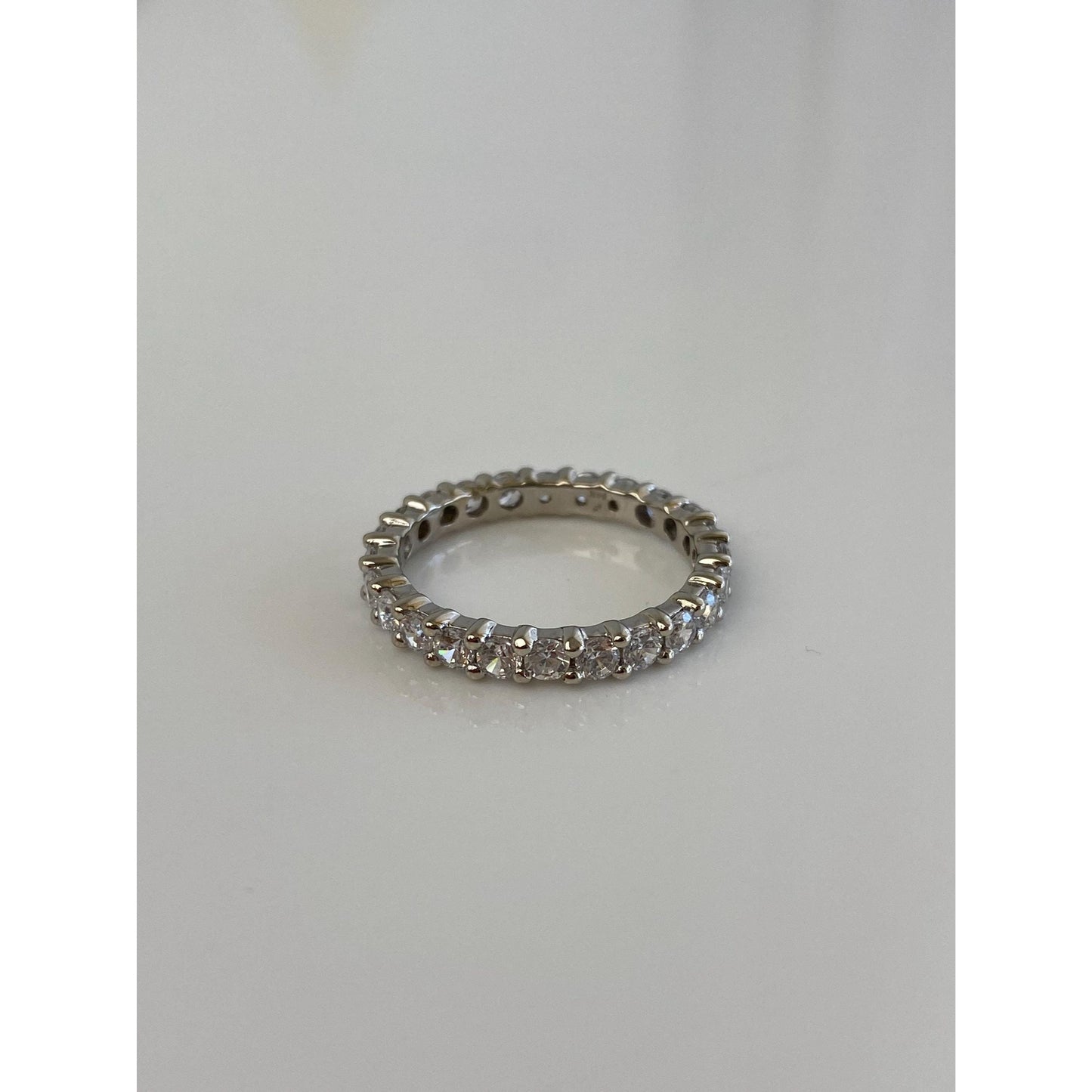 Vintage Solid 14k White Gold Cubic Zirconia Eternity Ring Band - Size 6.75