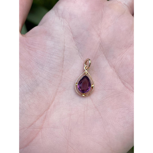 Vintage Solid 14k Yellow Gold Purple Cubic Zirconia Stick Pin Conversion Charm