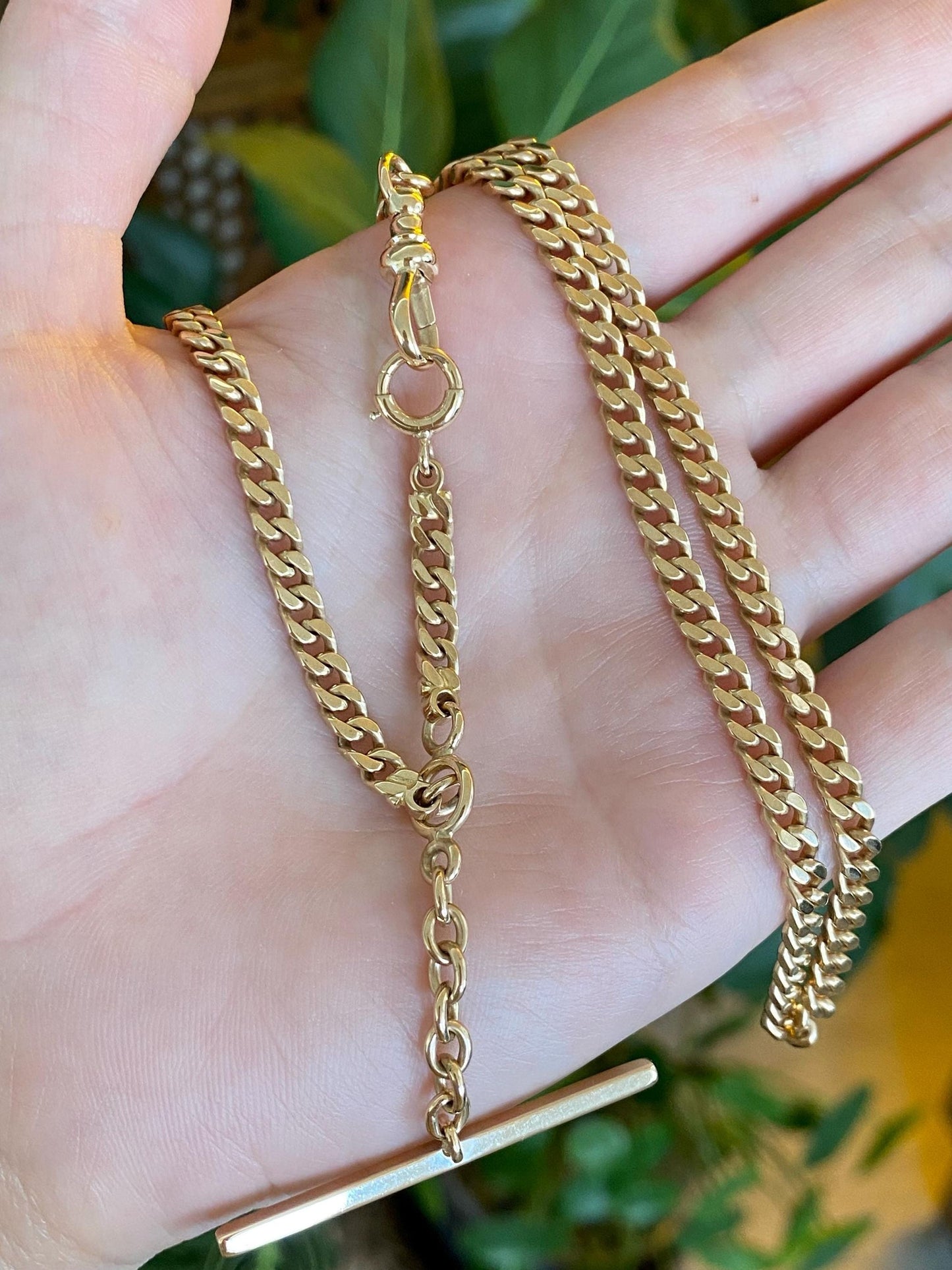 Vintage Solid 14k Yellow Gold Curb Chain Pocket Watch Necklace - 17.5 inches
