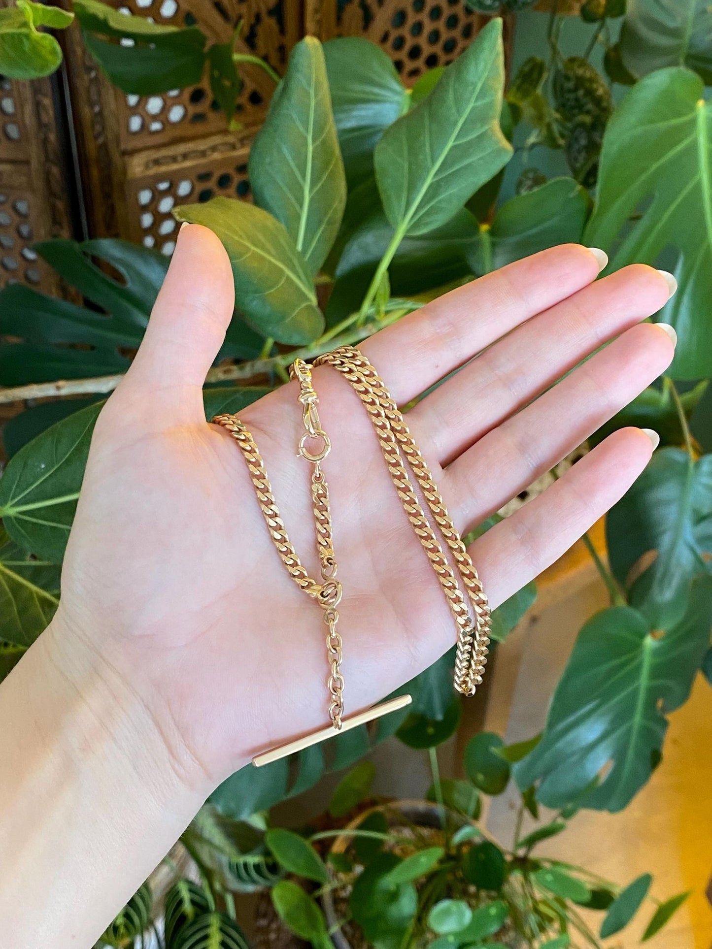 Vintage Solid 14k Yellow Gold Curb Chain Pocket Watch Necklace - 17.5 inches