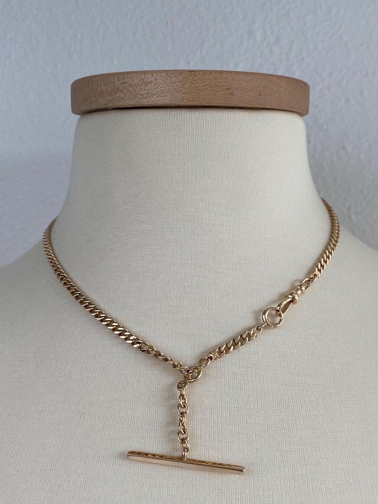 Vintage Solid 14k Yellow Gold Curb Chain Pocket Watch Necklace - 17.5 inches