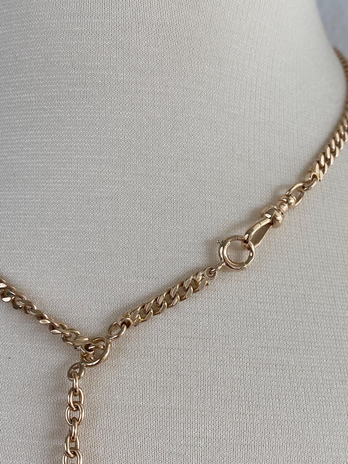 Vintage Solid 14k Yellow Gold Curb Chain Pocket Watch Necklace - 17.5 inches