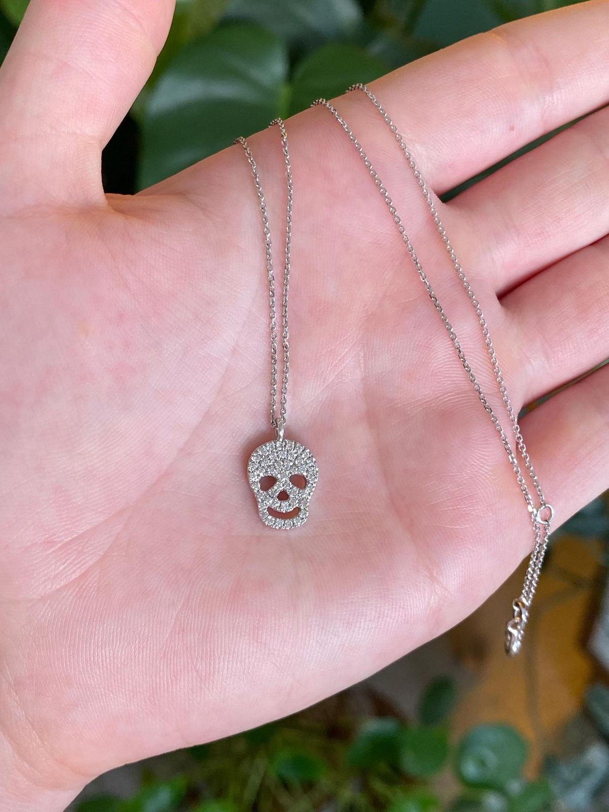 Vintage Solid 14k White Gold Diamonds Skull Diamond Cut Tight Cable Chain Necklace - 17.75 inches