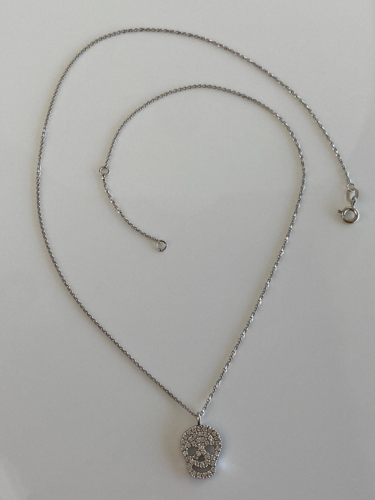 Vintage Solid 14k White Gold Diamonds Skull Diamond Cut Tight Cable Chain Necklace - 17.75 inches