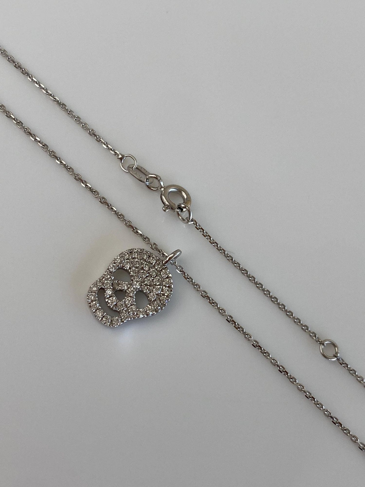 Vintage Solid 14k White Gold Diamonds Skull Diamond Cut Tight Cable Chain Necklace - 17.75 inches