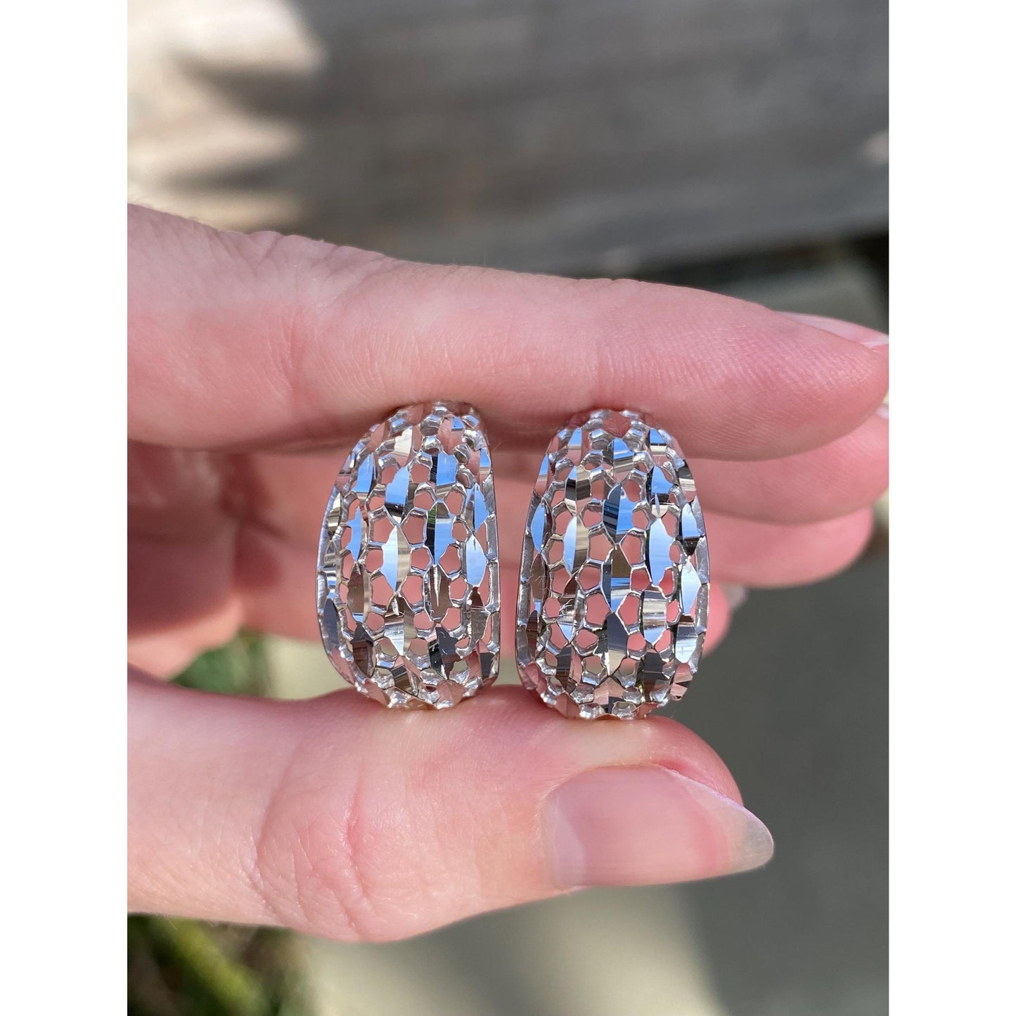 Vintage Solid 14k White Gold Diamond Cut Open Work Drop Earrings