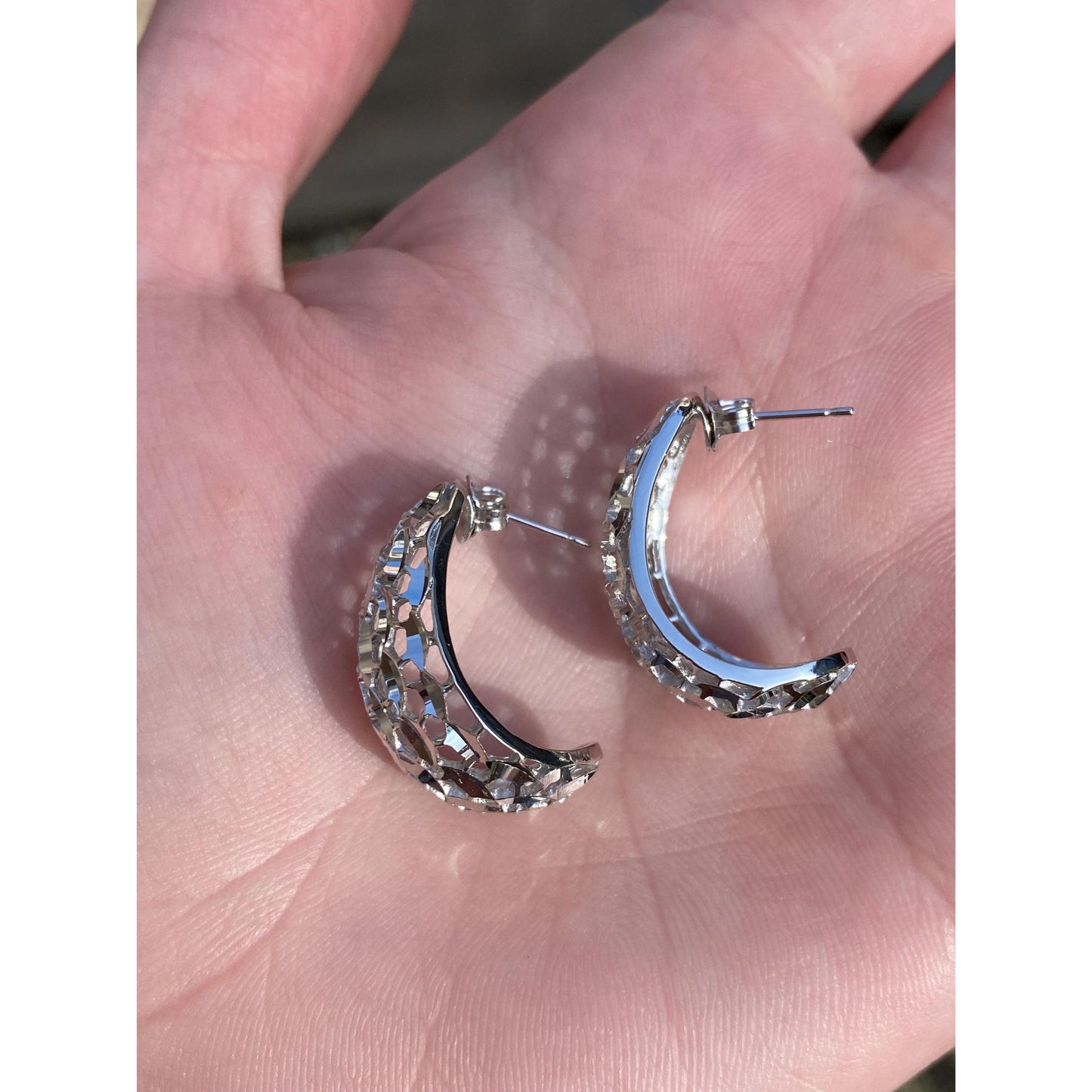 Vintage Solid 14k White Gold Diamond Cut Open Work Drop Earrings