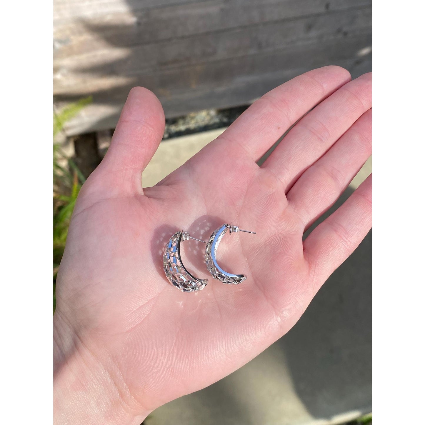 Vintage Solid 14k White Gold Diamond Cut Open Work Drop Earrings