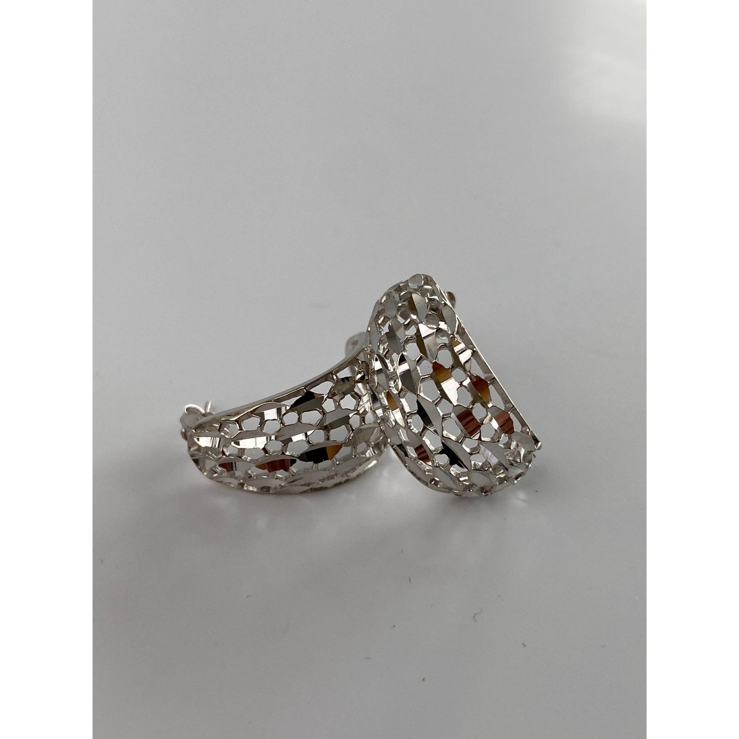 Vintage Solid 14k White Gold Diamond Cut Open Work Drop Earrings