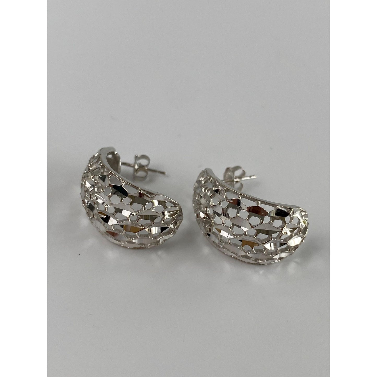 Vintage Solid 14k White Gold Diamond Cut Open Work Drop Earrings