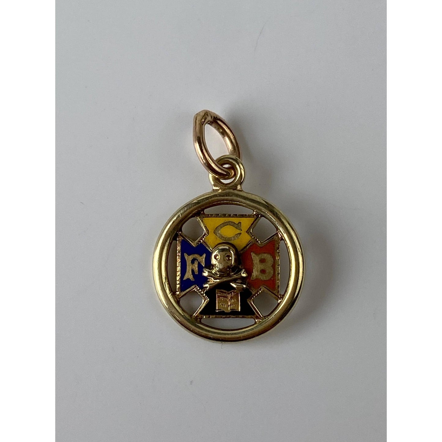Vintage Solid 14k Yellow Gold Enamel Freemason Charm