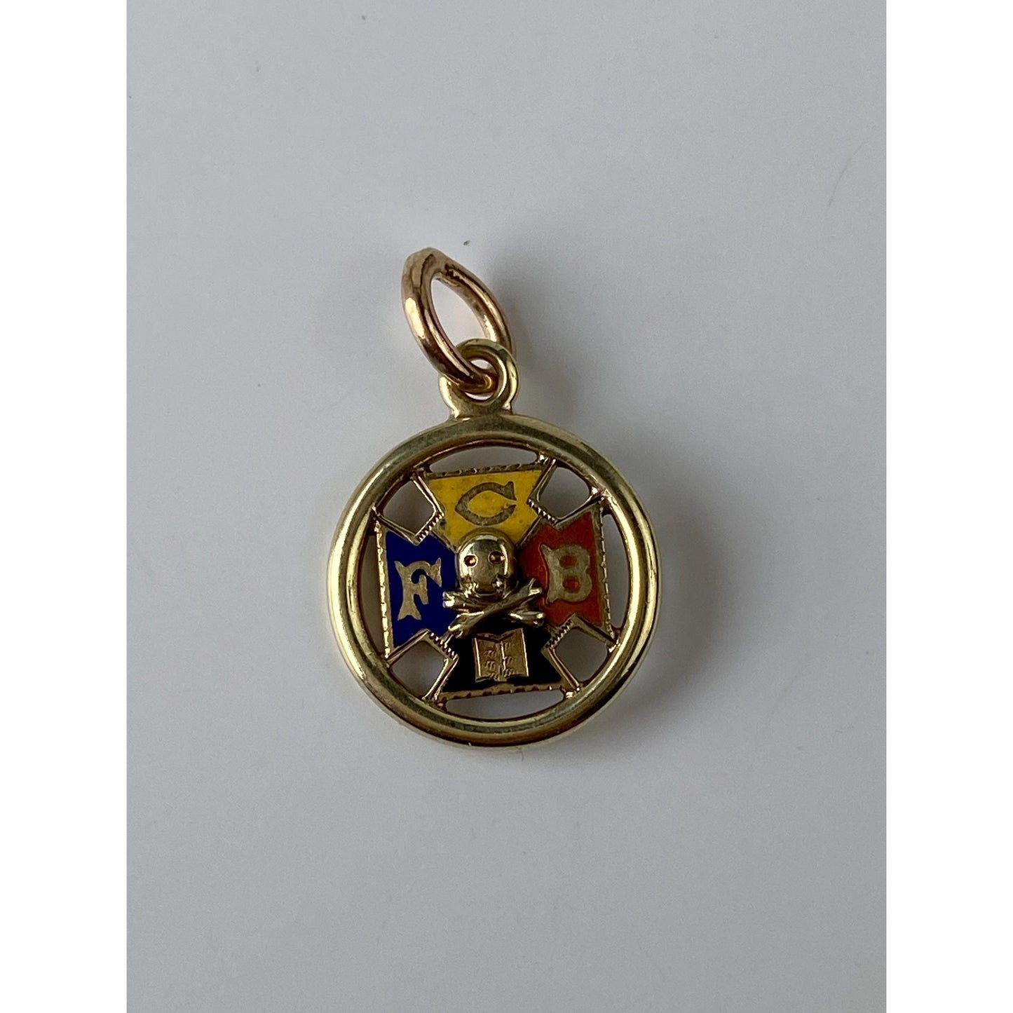 Vintage Solid 14k Yellow Gold Enamel Freemason Charm