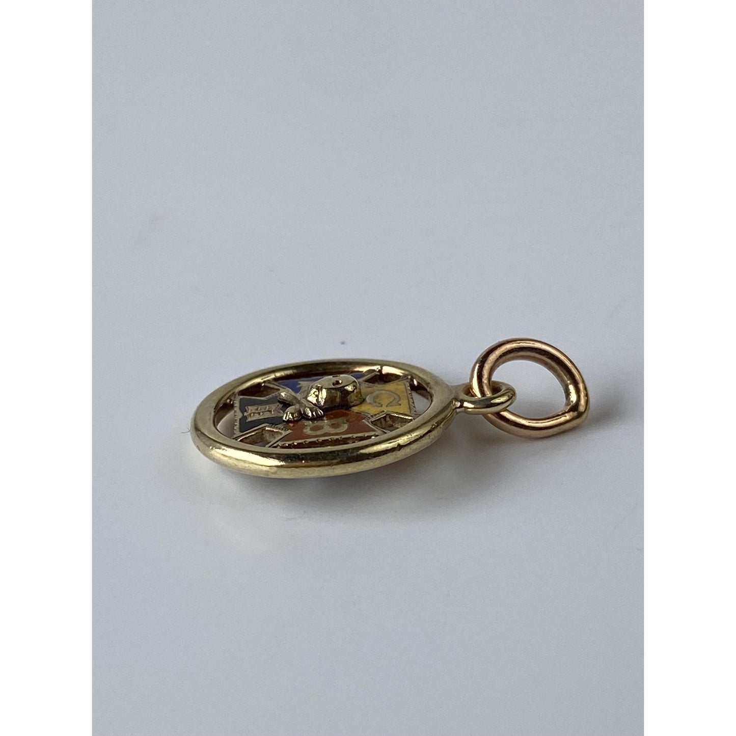 Vintage Solid 14k Yellow Gold Enamel Freemason Charm