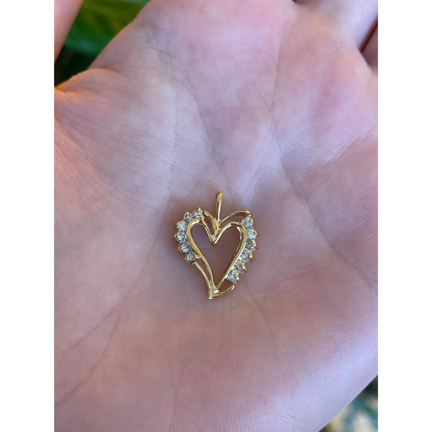 Solid 14k Yellow Gold Diamond Heart Pendant