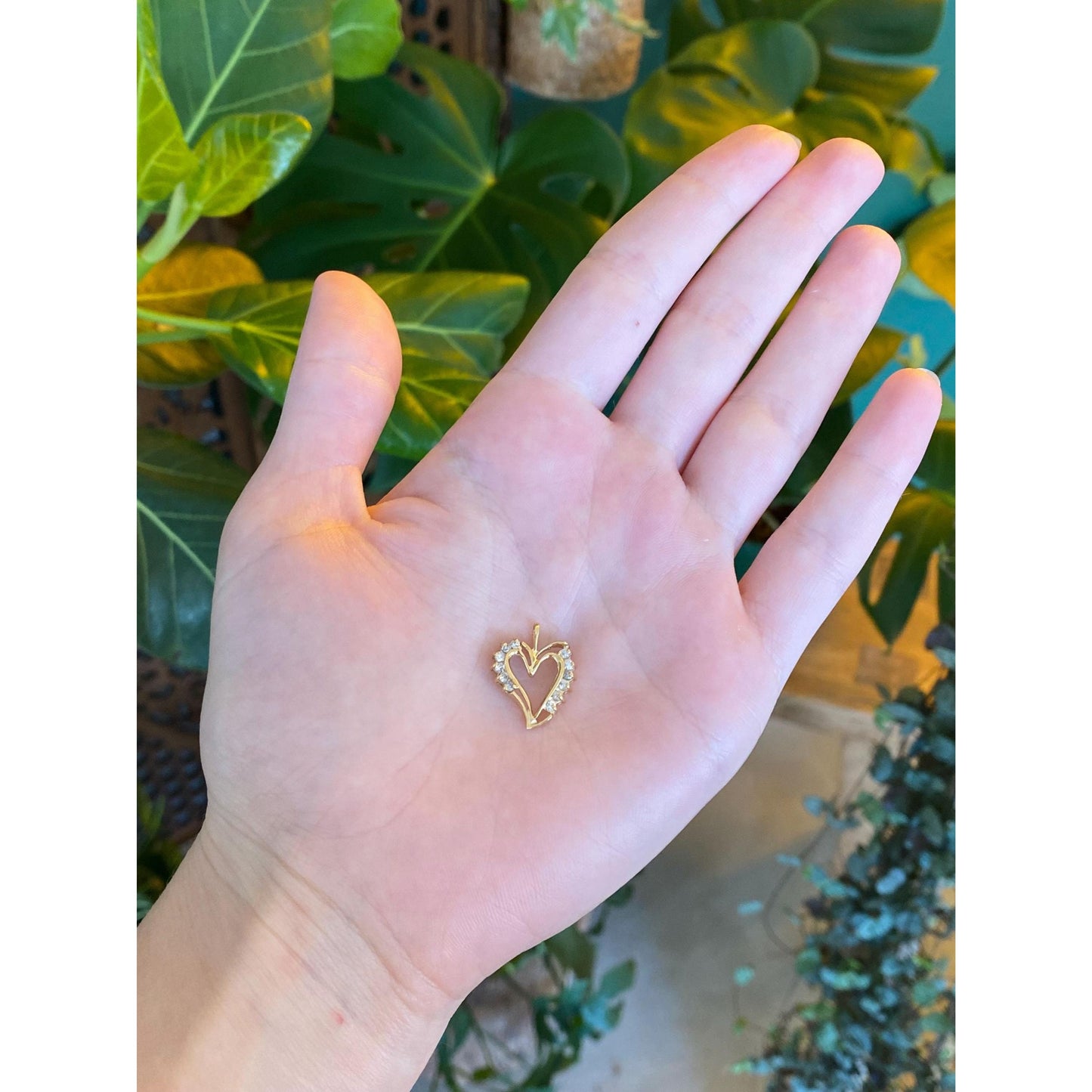 Solid 14k Yellow Gold Diamond Heart Pendant