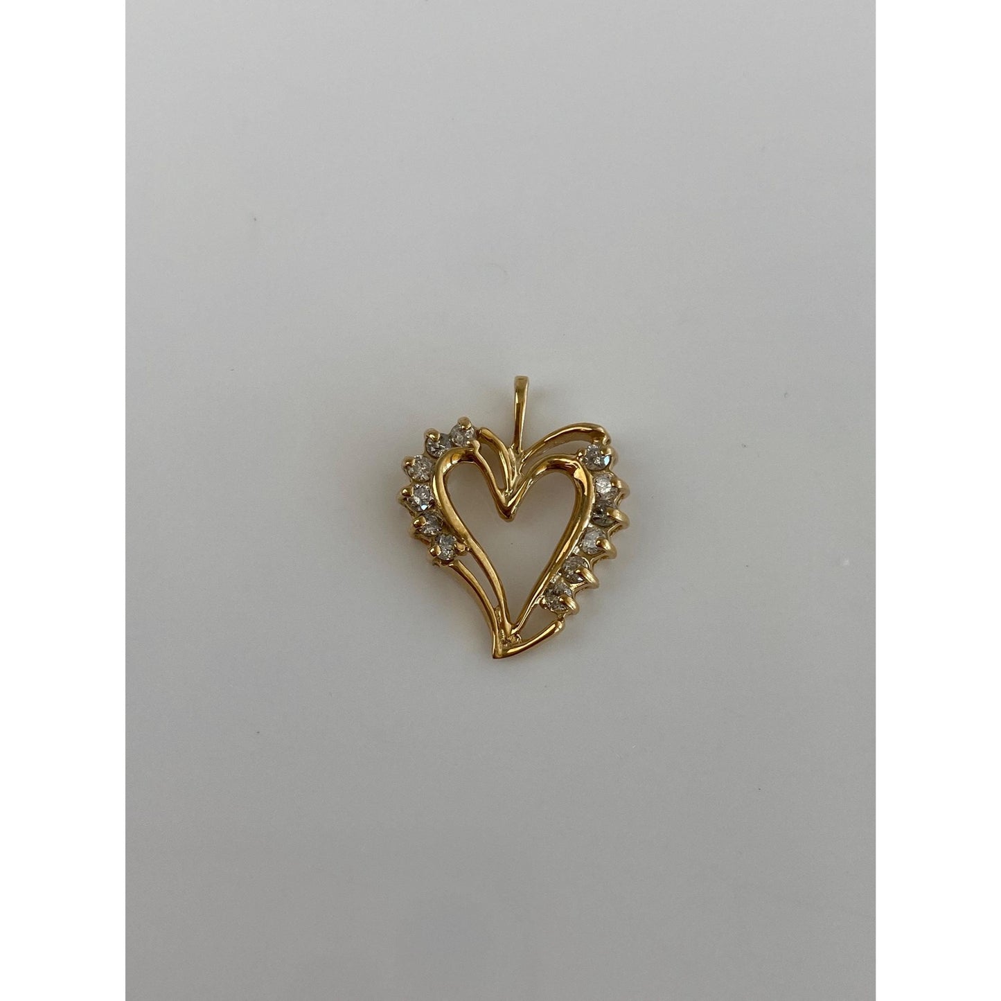 Solid 14k Yellow Gold Diamond Heart Pendant