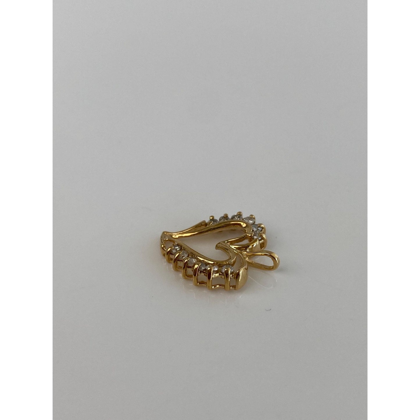 Solid 14k Yellow Gold Diamond Heart Pendant